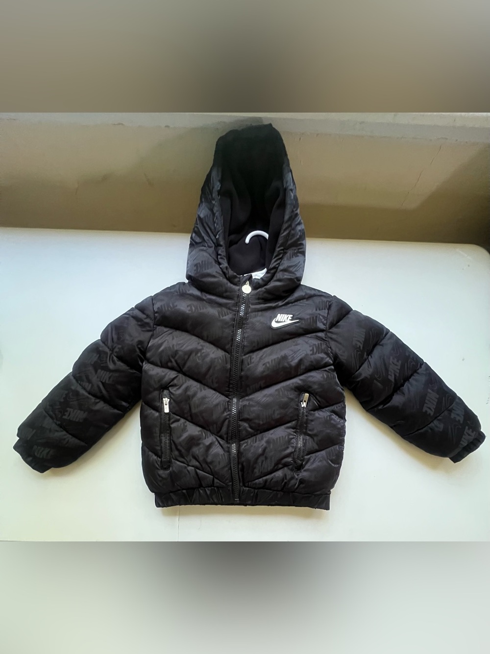 Nike Kids Black Hooded Puffer Jacket with Logo